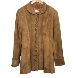Vintage Henri Bendel Size 8 Made in USA Caramel Suede Button Up Jacket Coat